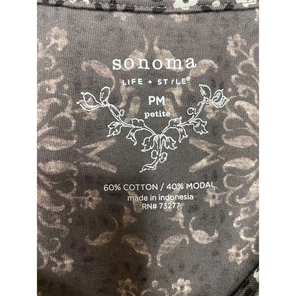 Sonoma Medium Printed Blouse Gray Short Sleeve Pleated Front Scoop Neck Cotton - Picture 7 of 11